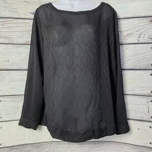 Loft Black Jacquard Long Sleeve Blouse Size M